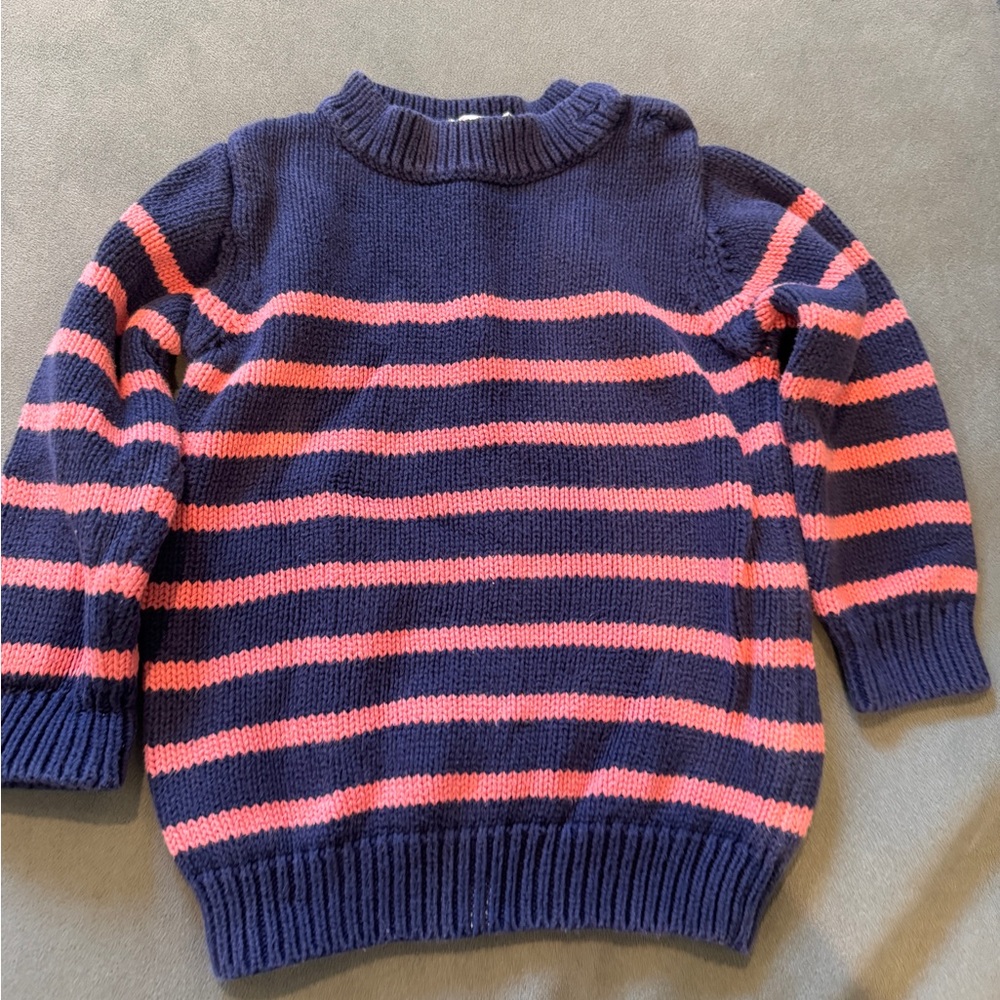 Toddler girls navy / pink stripe sweater